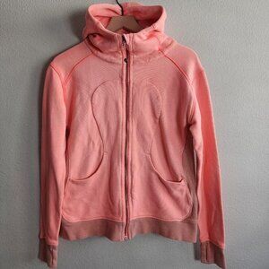 Lululemon Hoodie Womens 8 Pink Coral Heathered Scuba Full Zip Thumbholes Logo